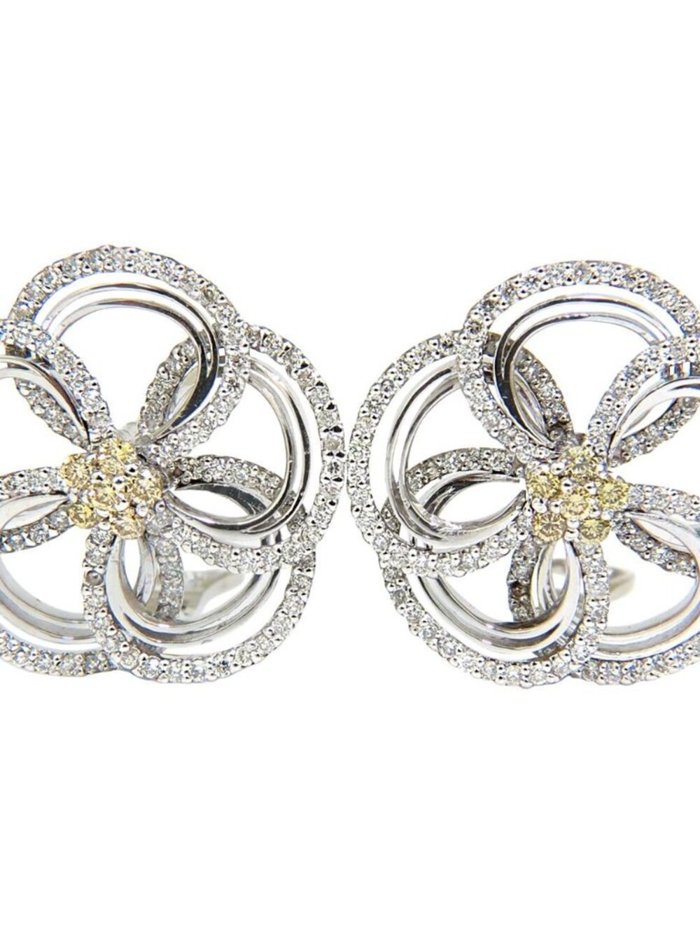 2.40CT NATURAL YELLOW DIAMONDS 3D FLOWER CLUSTER EARRINGS 14KT GOLD*